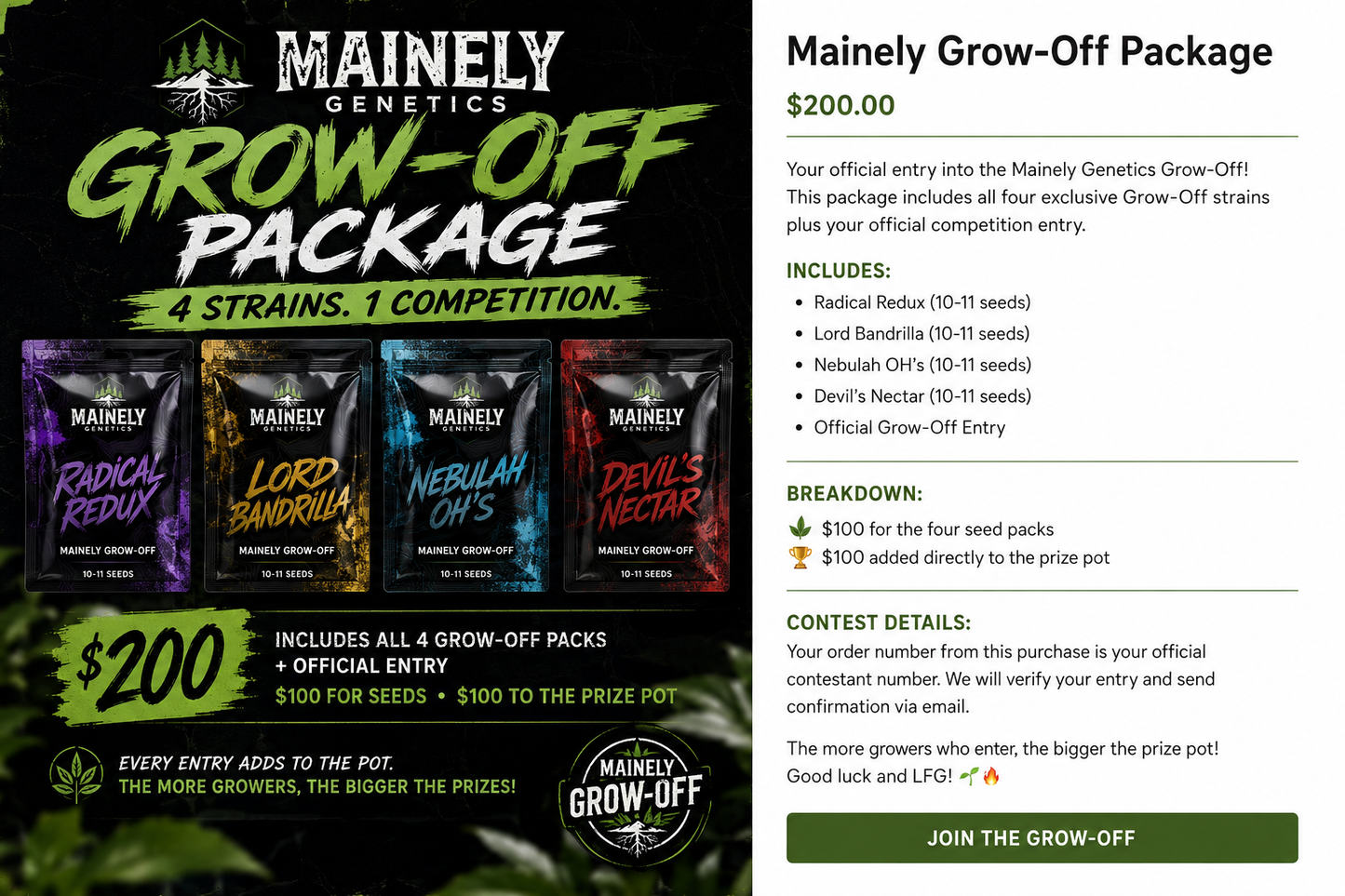 Mainely Genetics Grow-Off Package — 4 Packs + Official Entry